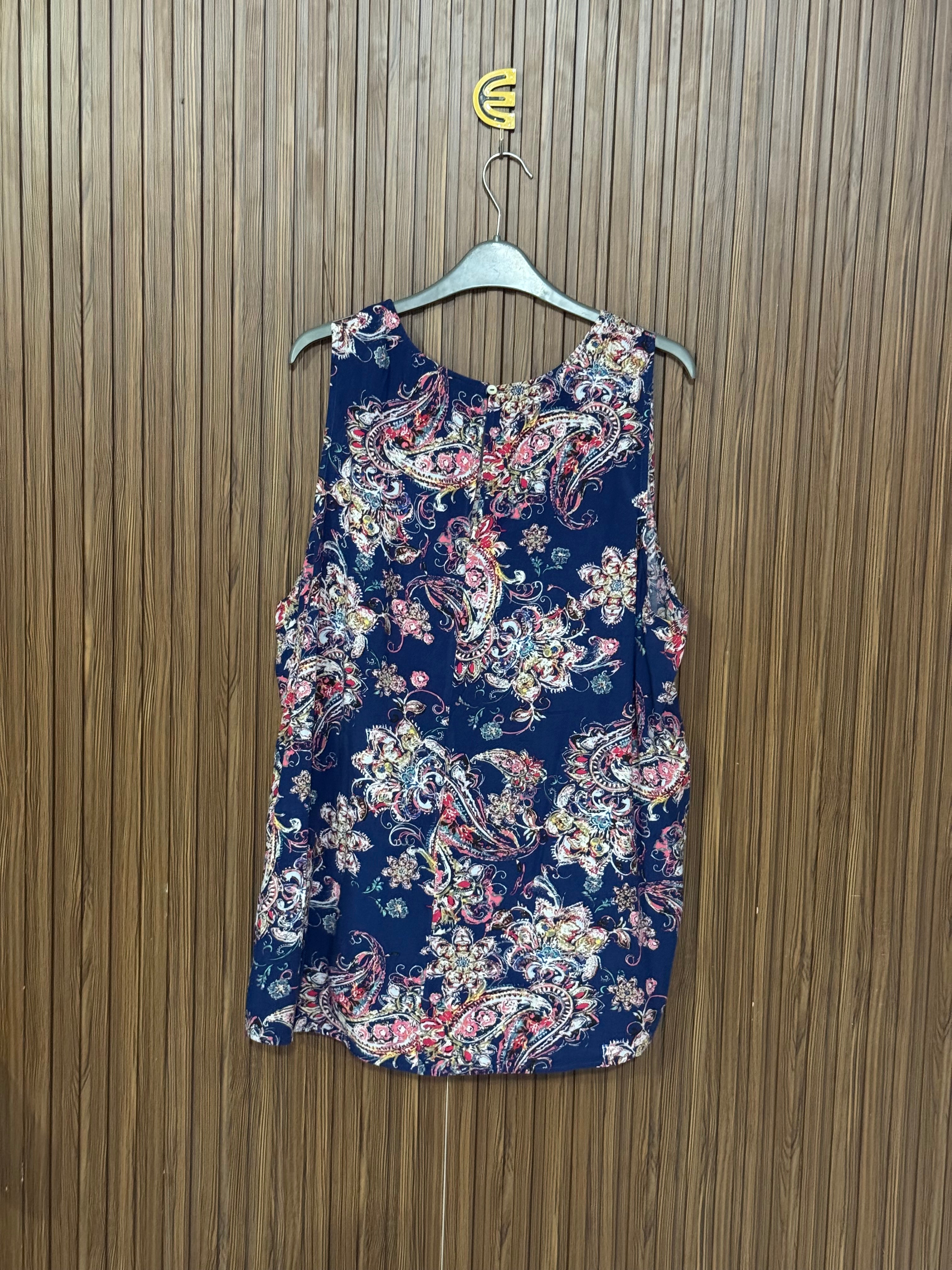 Navy Blue Paisley Sleeveless Top