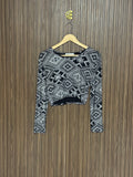 Printed Cropped Long Sleeve Top