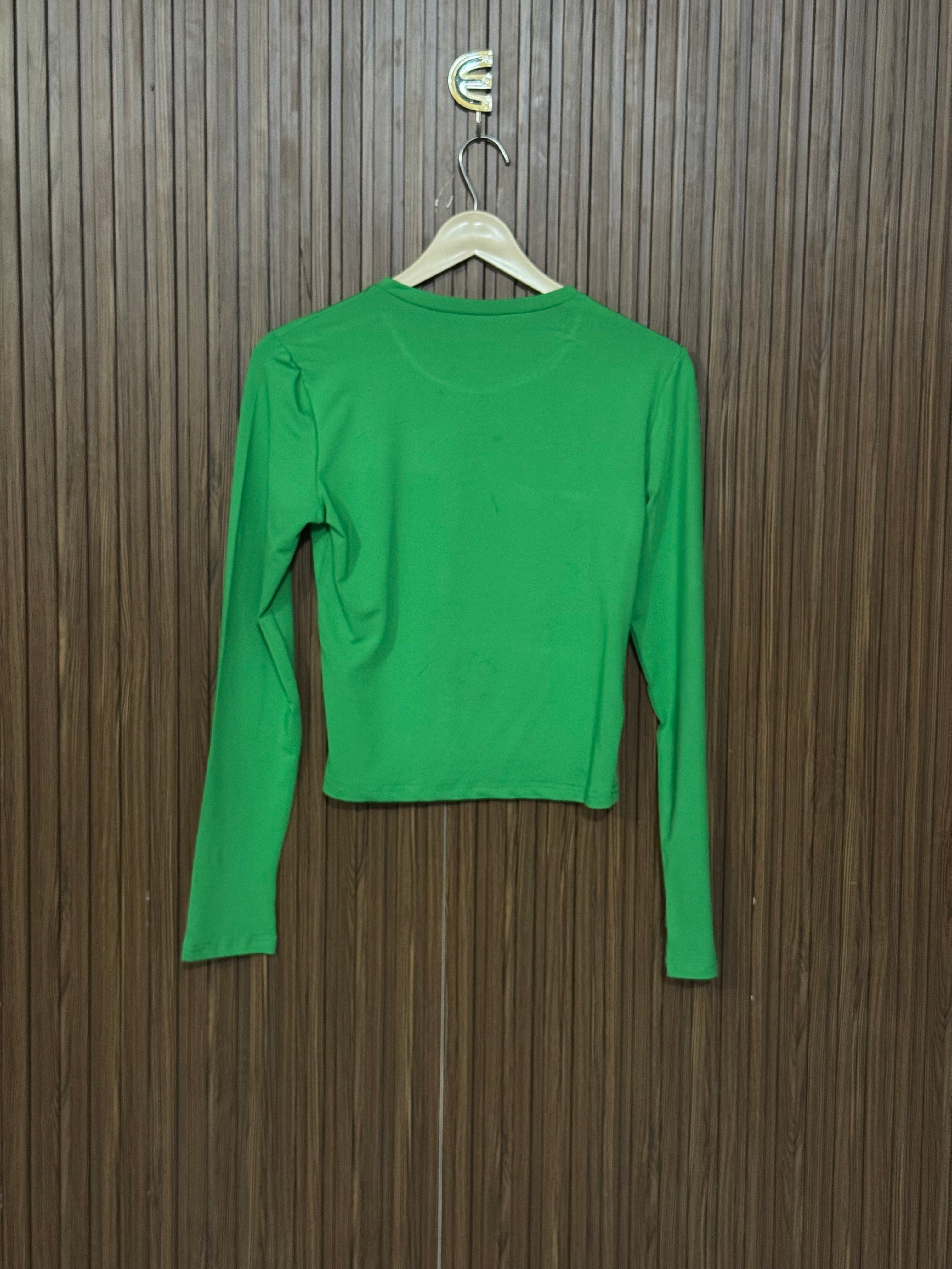Chest 16 Length 19 Elastic Full Sleeve Green Top