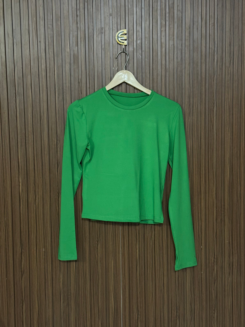 Chest 16 Length 19 Elastic Full Sleeve Green Top