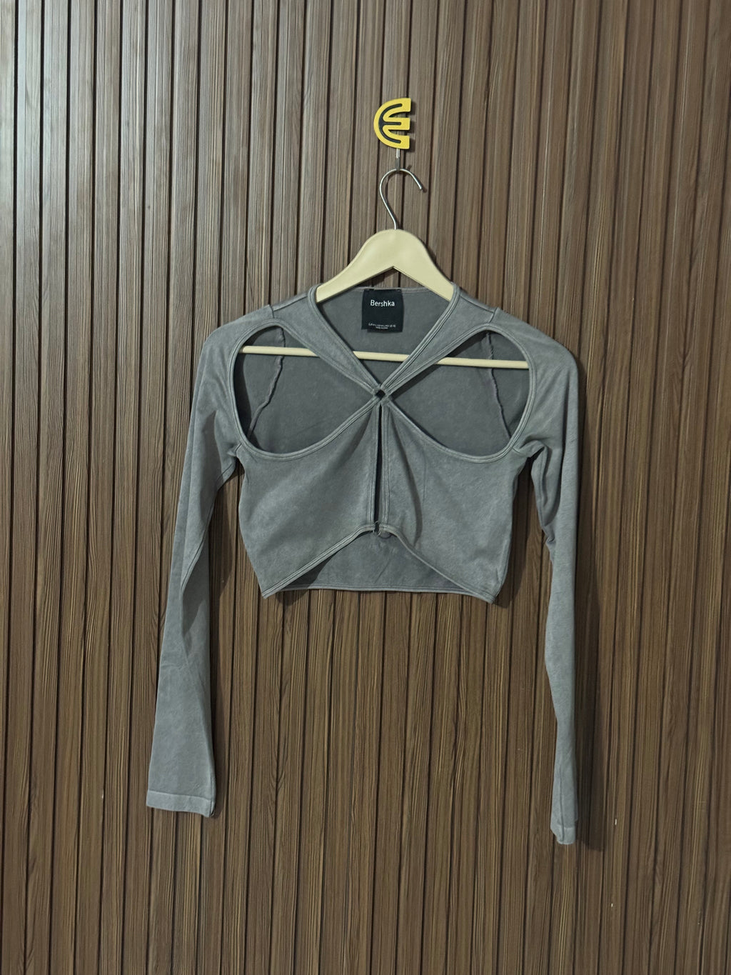 Mineral Gray Multi-Cutout Criss-Cross Crop Top