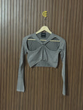 Mineral Gray Multi-Cutout Criss-Cross Crop Top