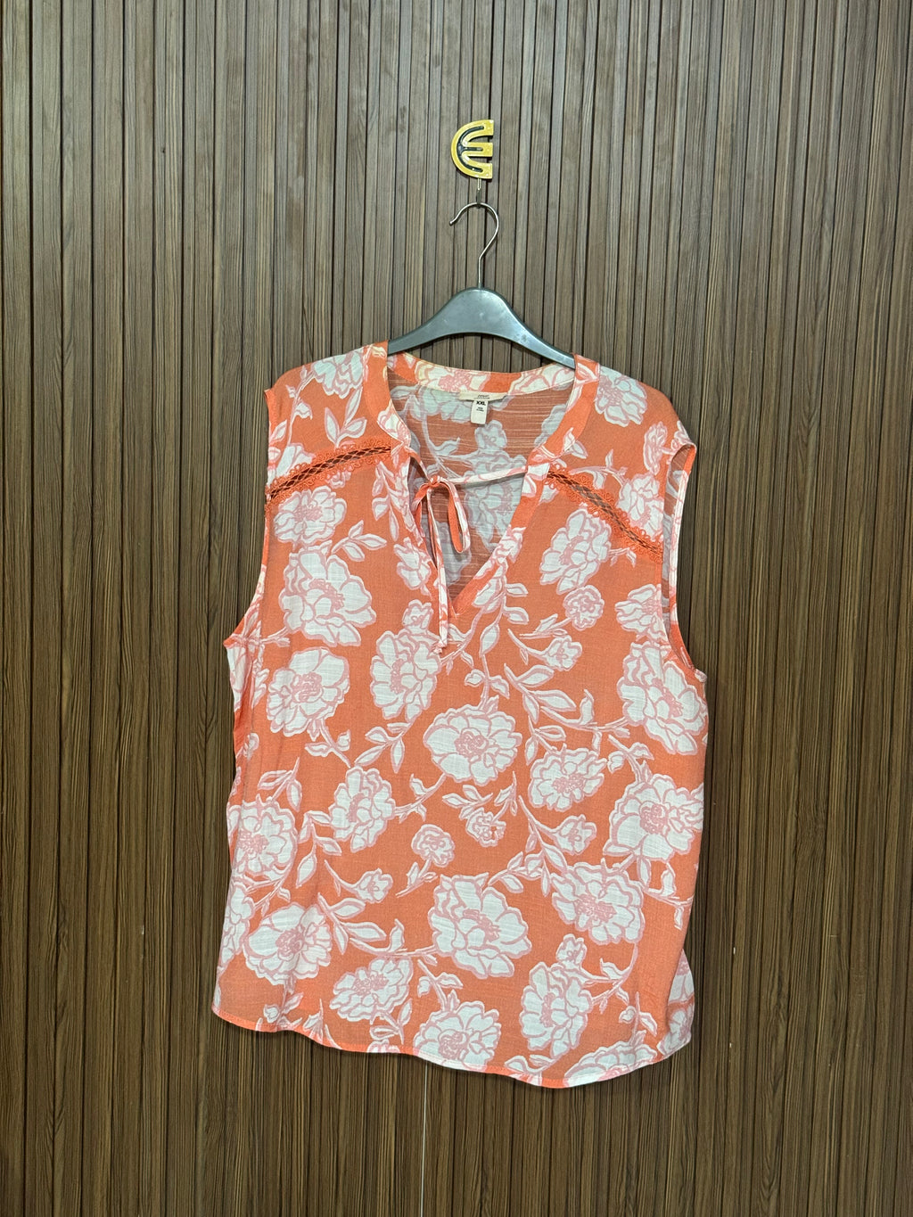 Orange and White Floral Sleeveless Top
