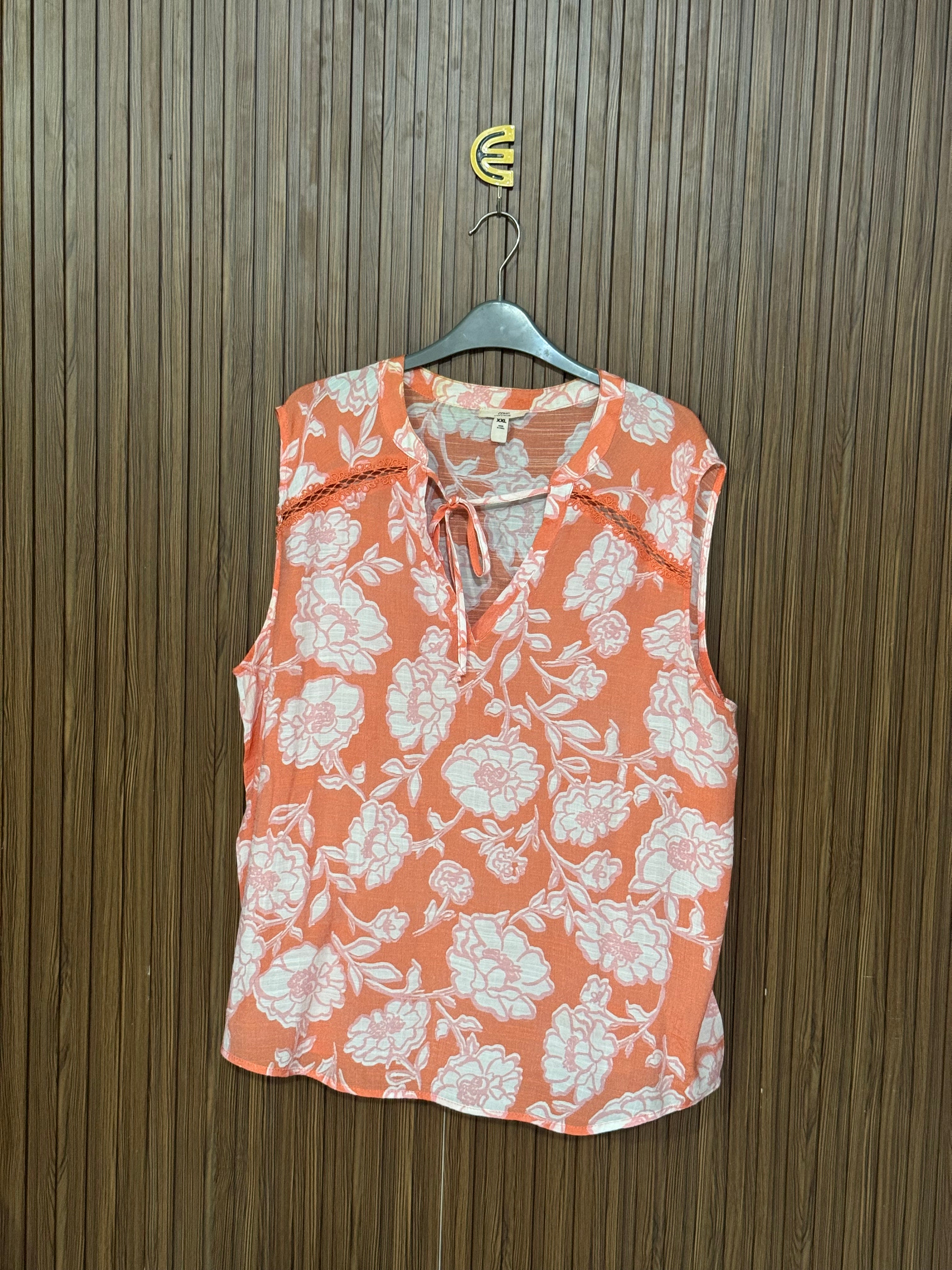 Orange and White Floral Sleeveless Top