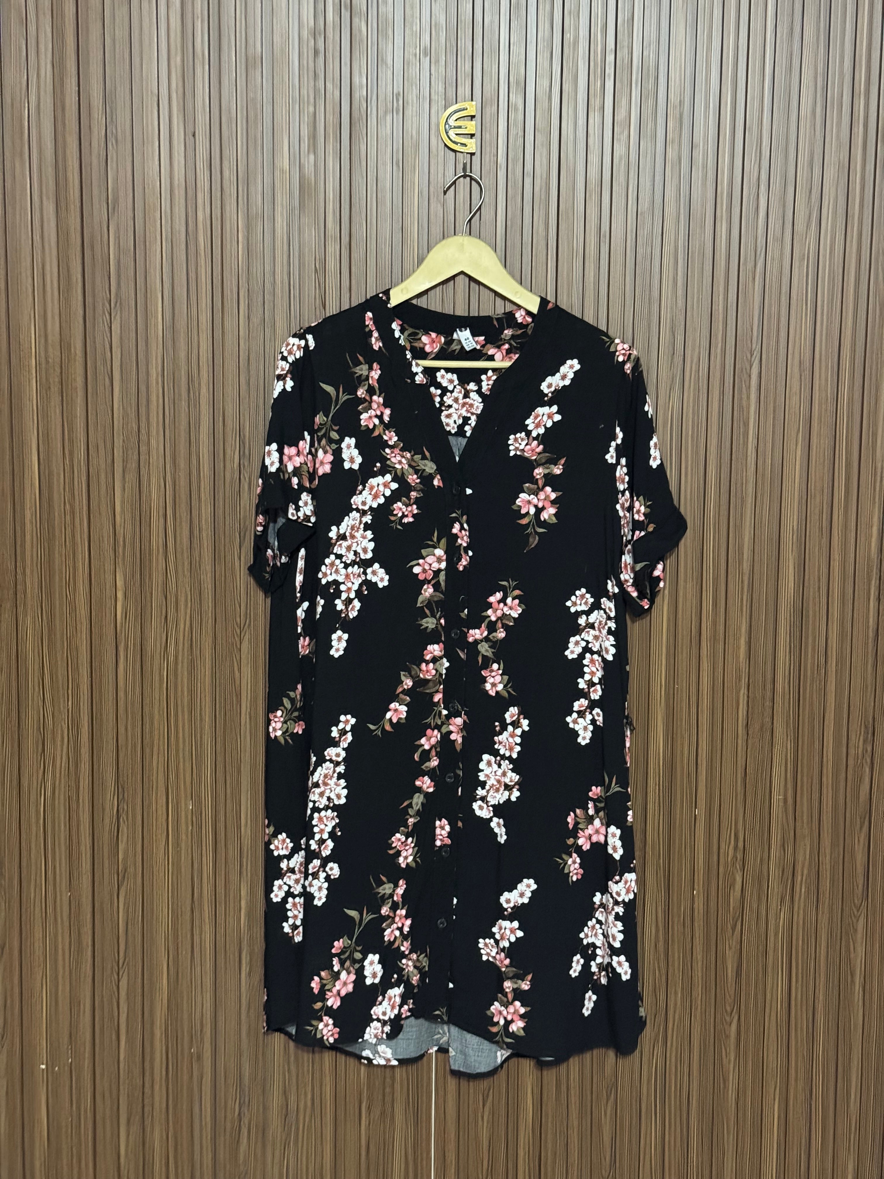 Black Cherry Print Long Top
