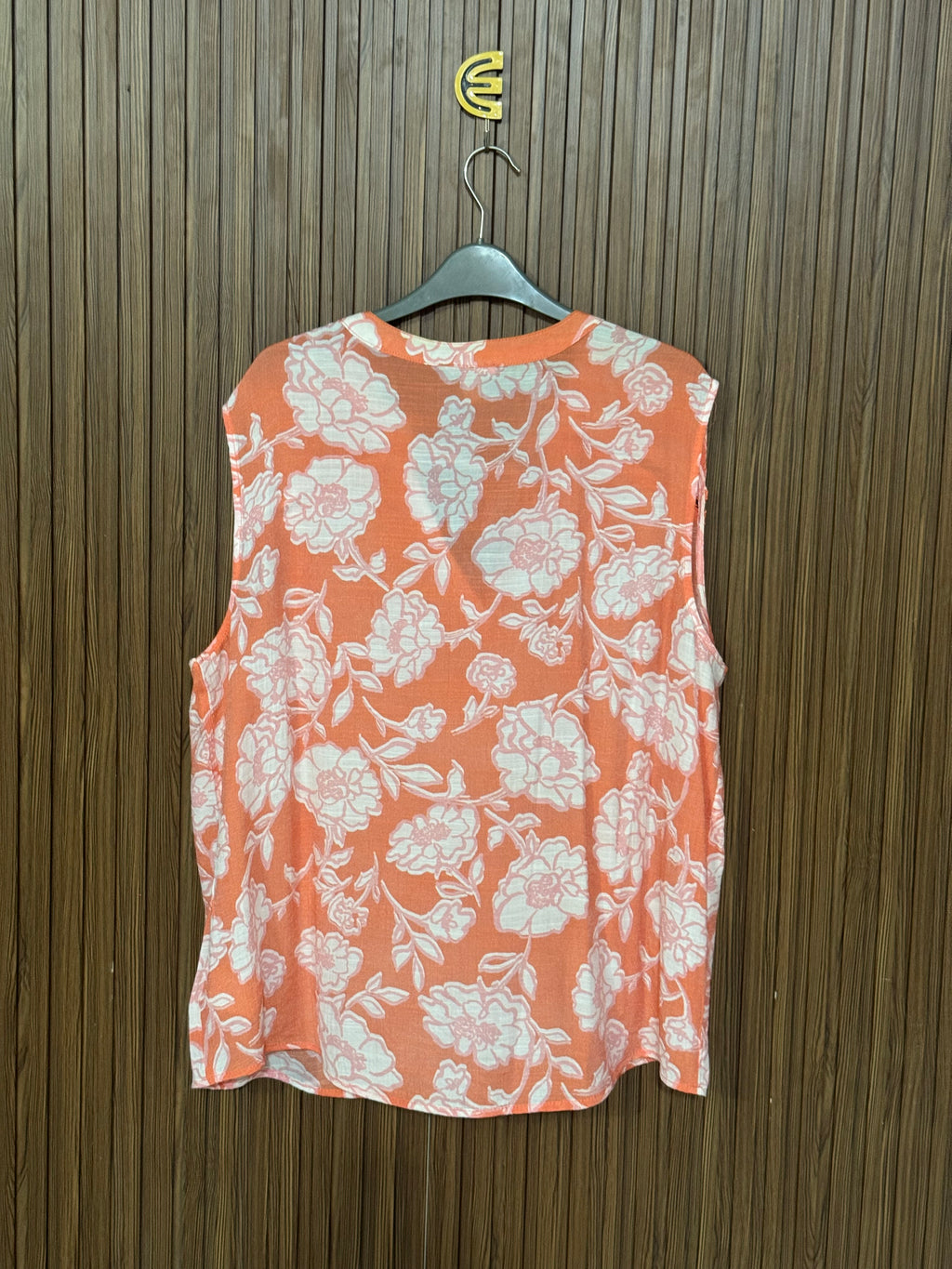 Orange and White Floral Sleeveless Top