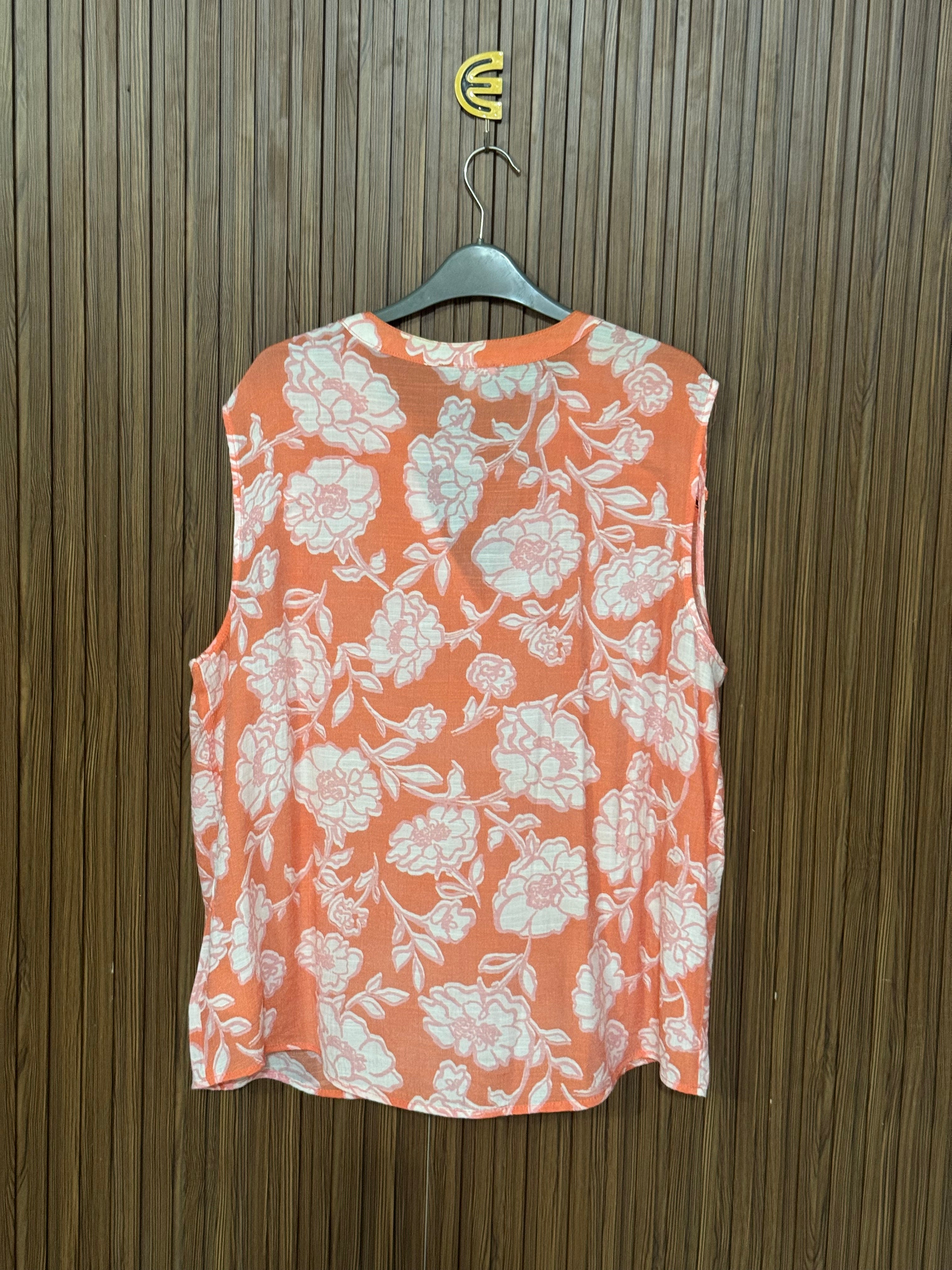 Orange and White Floral Sleeveless Top