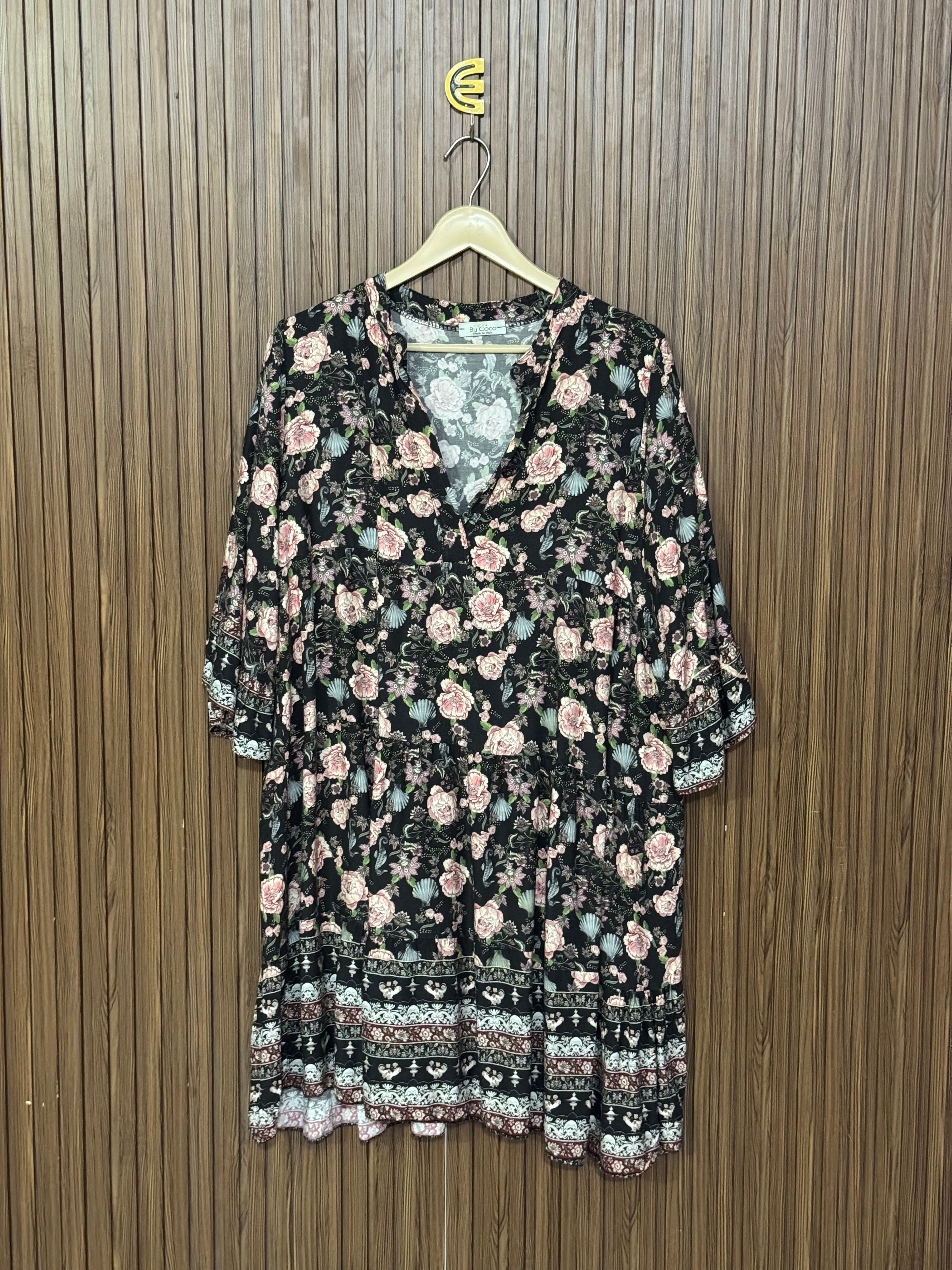 Rose Print Tiered Long Top