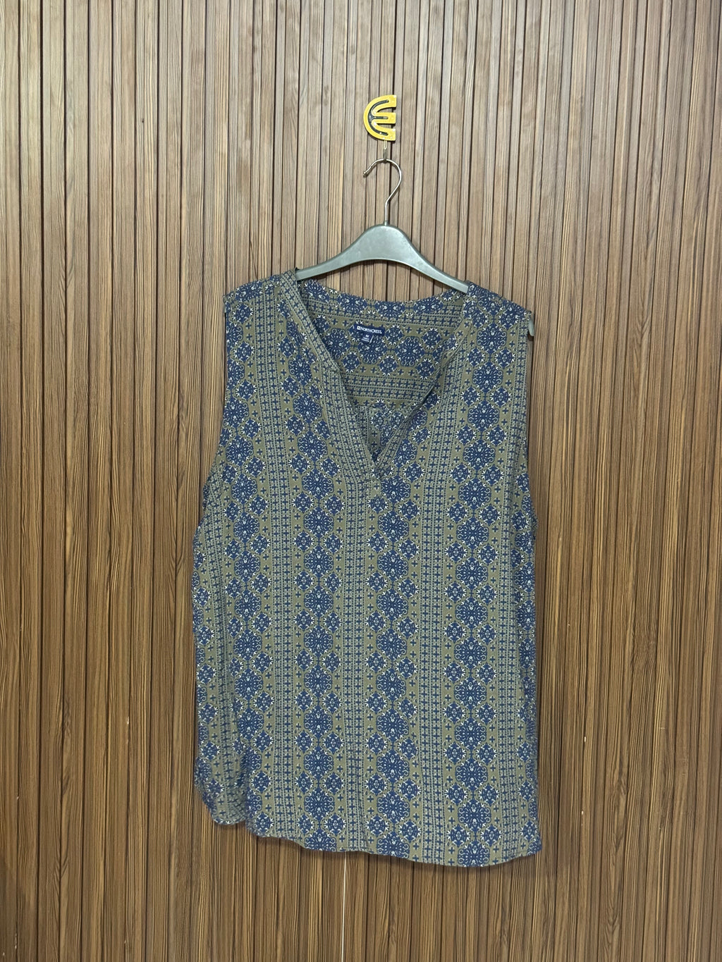 Olive Blue Geometric Sleeveless Top
