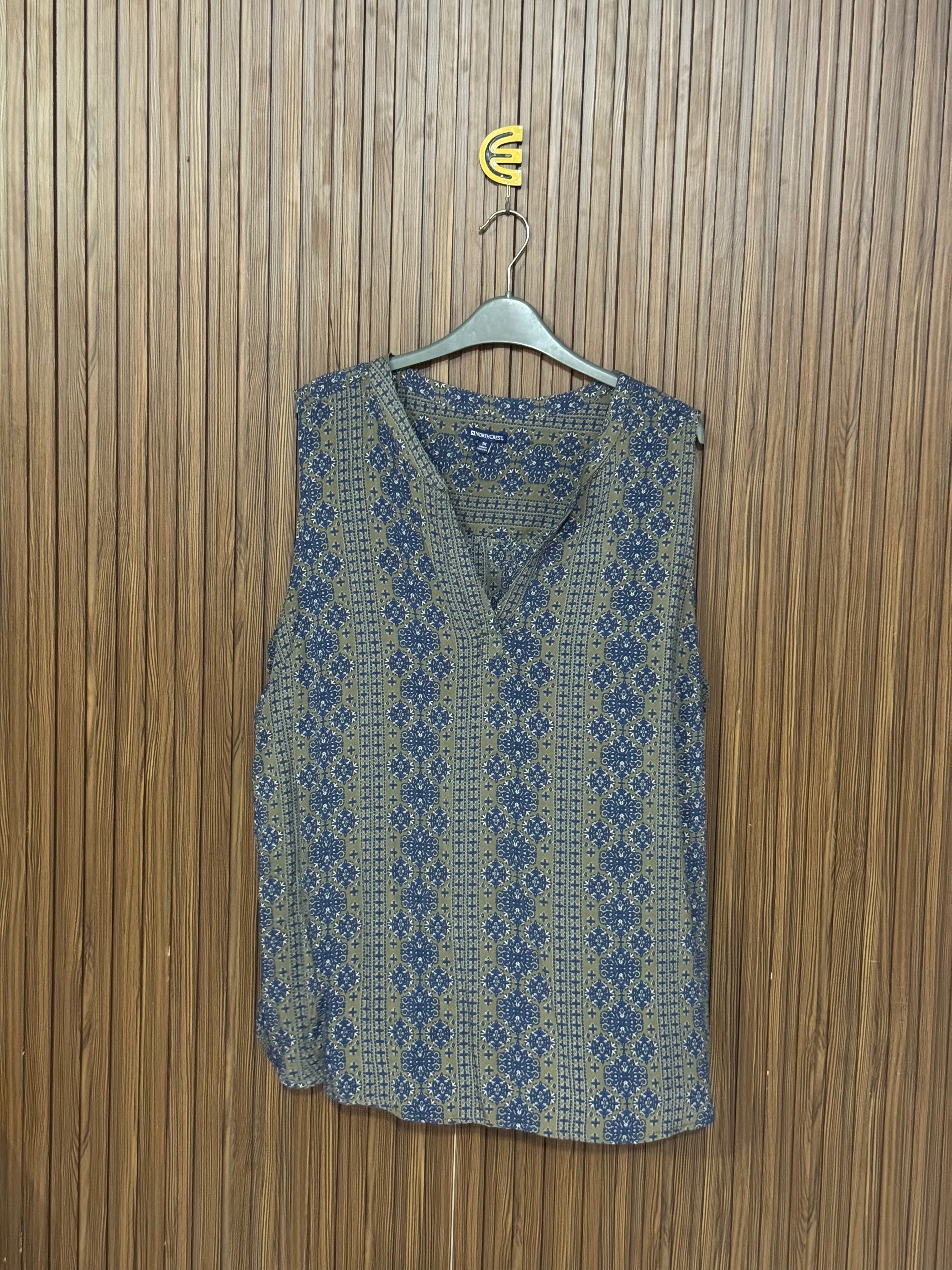 Olive Blue Geometric Sleeveless Top