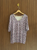 Purple Print V-Neck Half Sleeves