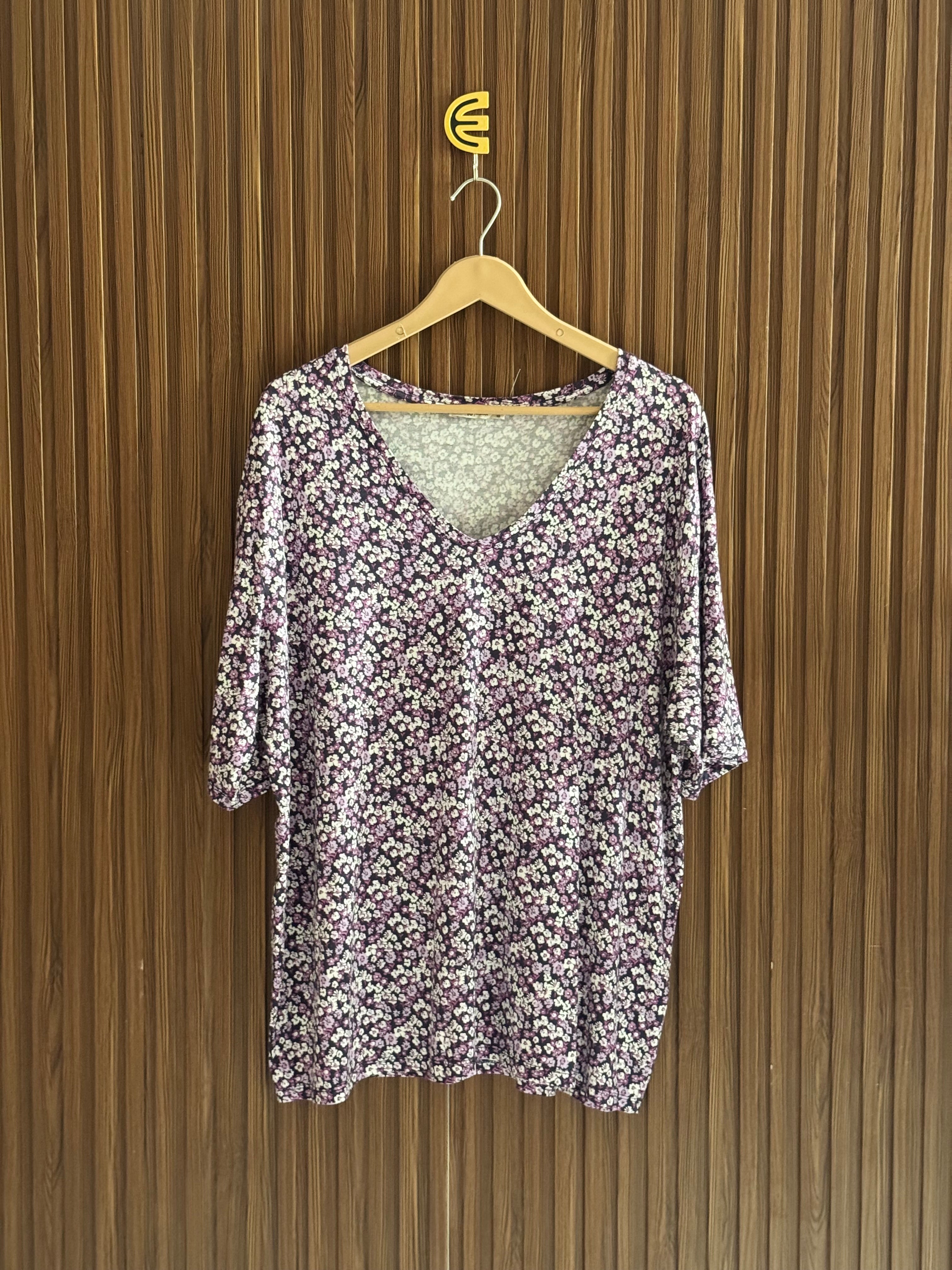 Purple Print V-Neck Half Sleeves