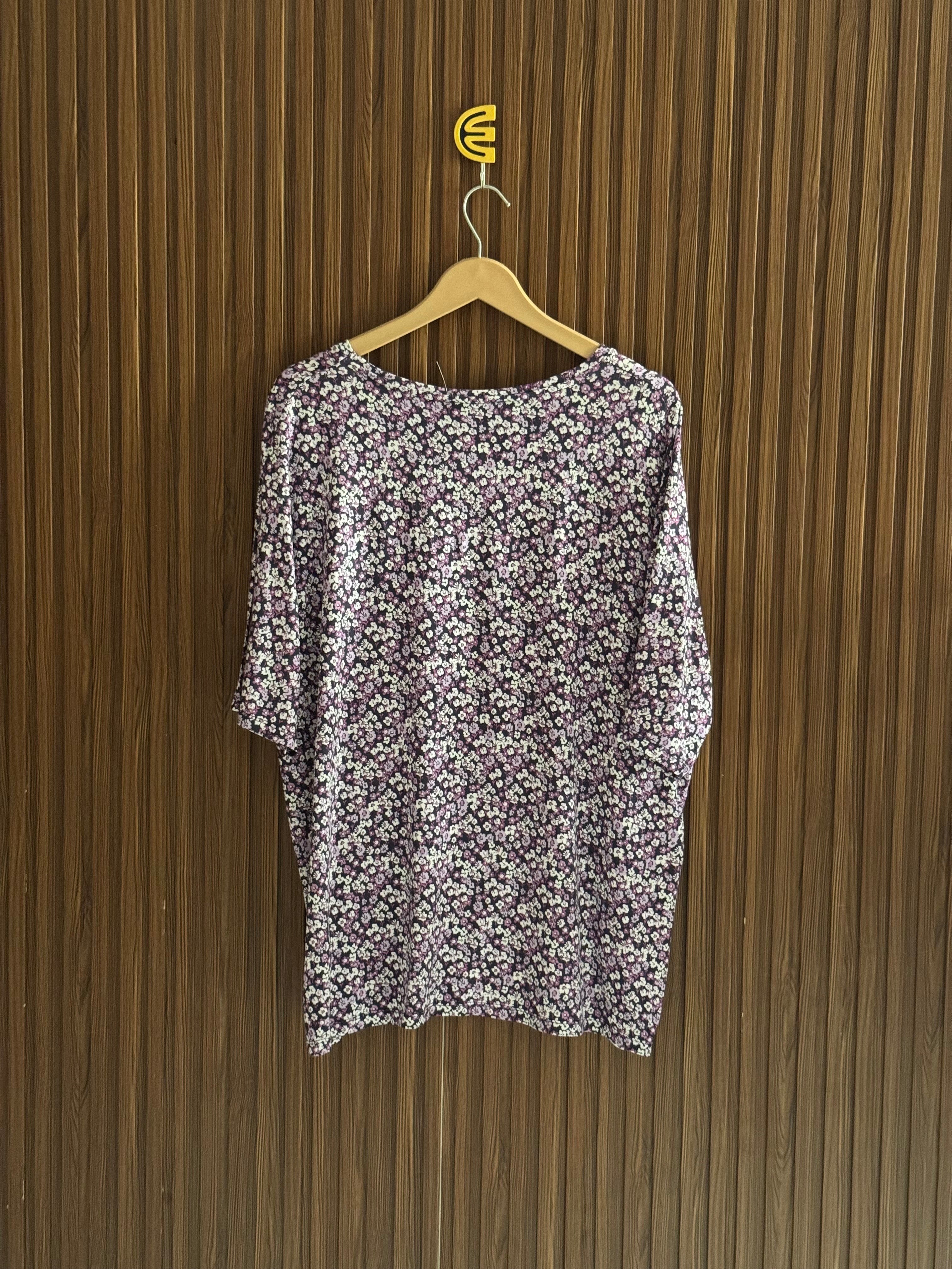 Purple Print V-Neck Half Sleeves