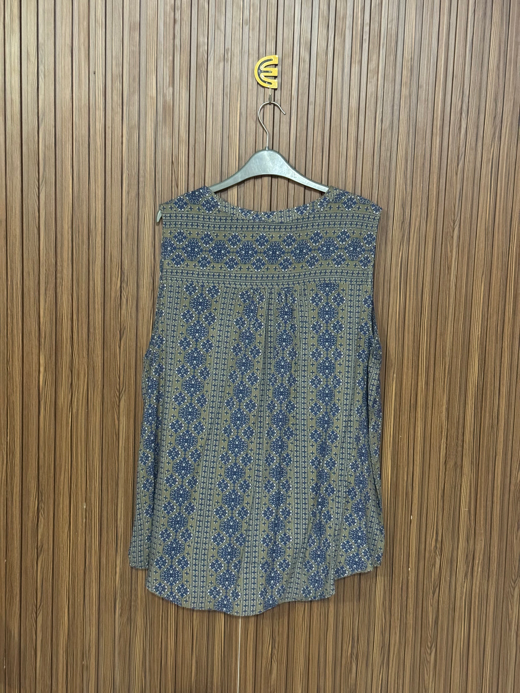 Olive Blue Geometric Sleeveless Top