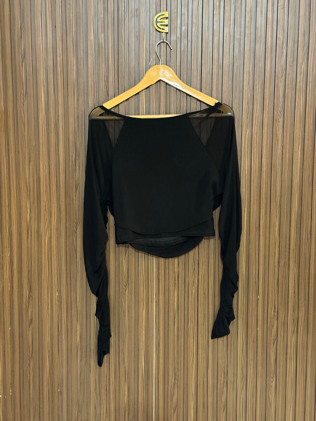 Chest 16 Length 15 Fabric Net Black Ruched Top
