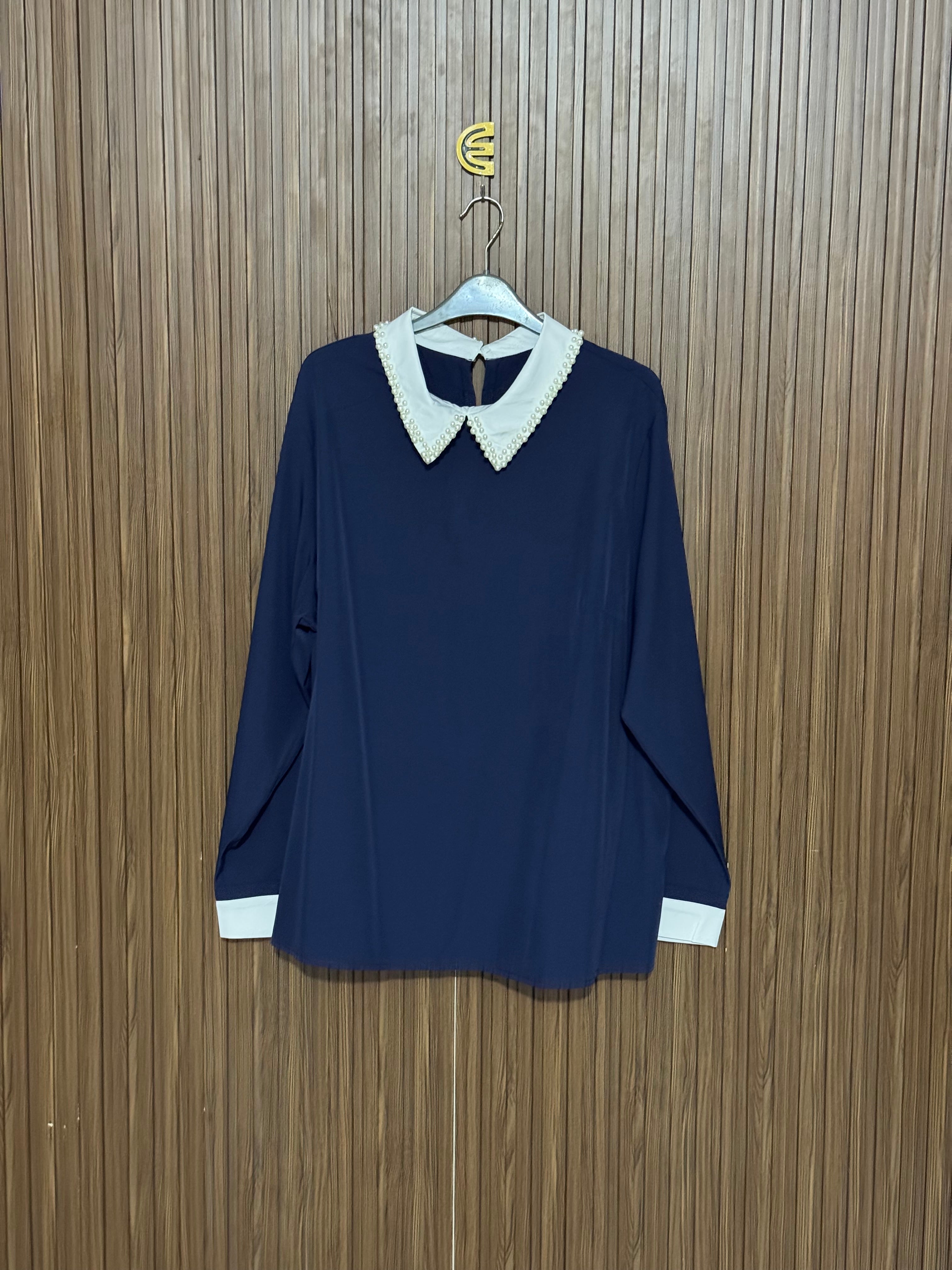 Chest 24 Length 27 Fabric Silk Peter Pan Collar Top