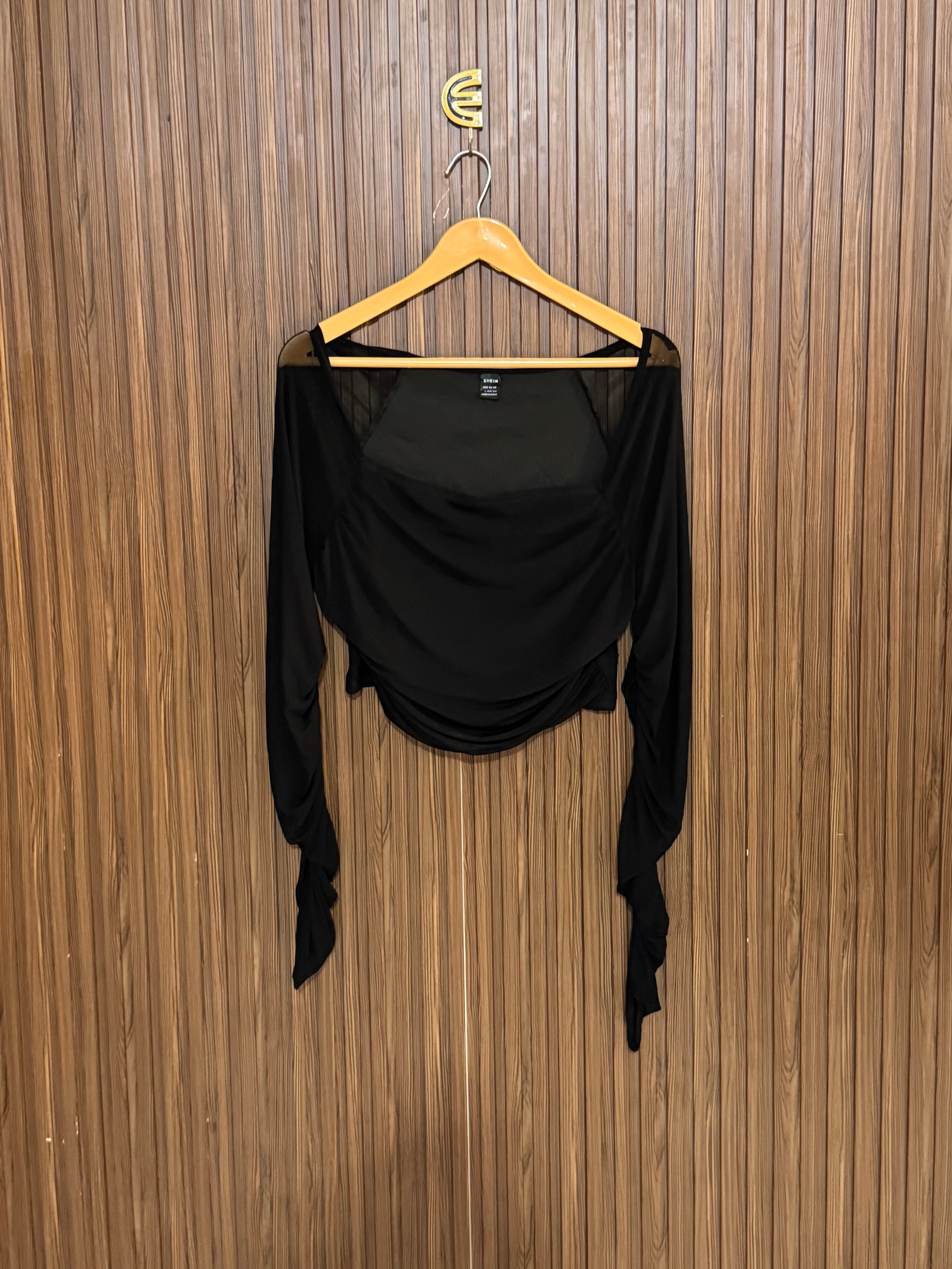 Chest 16 Length 15 Fabric Net Black Ruched Top