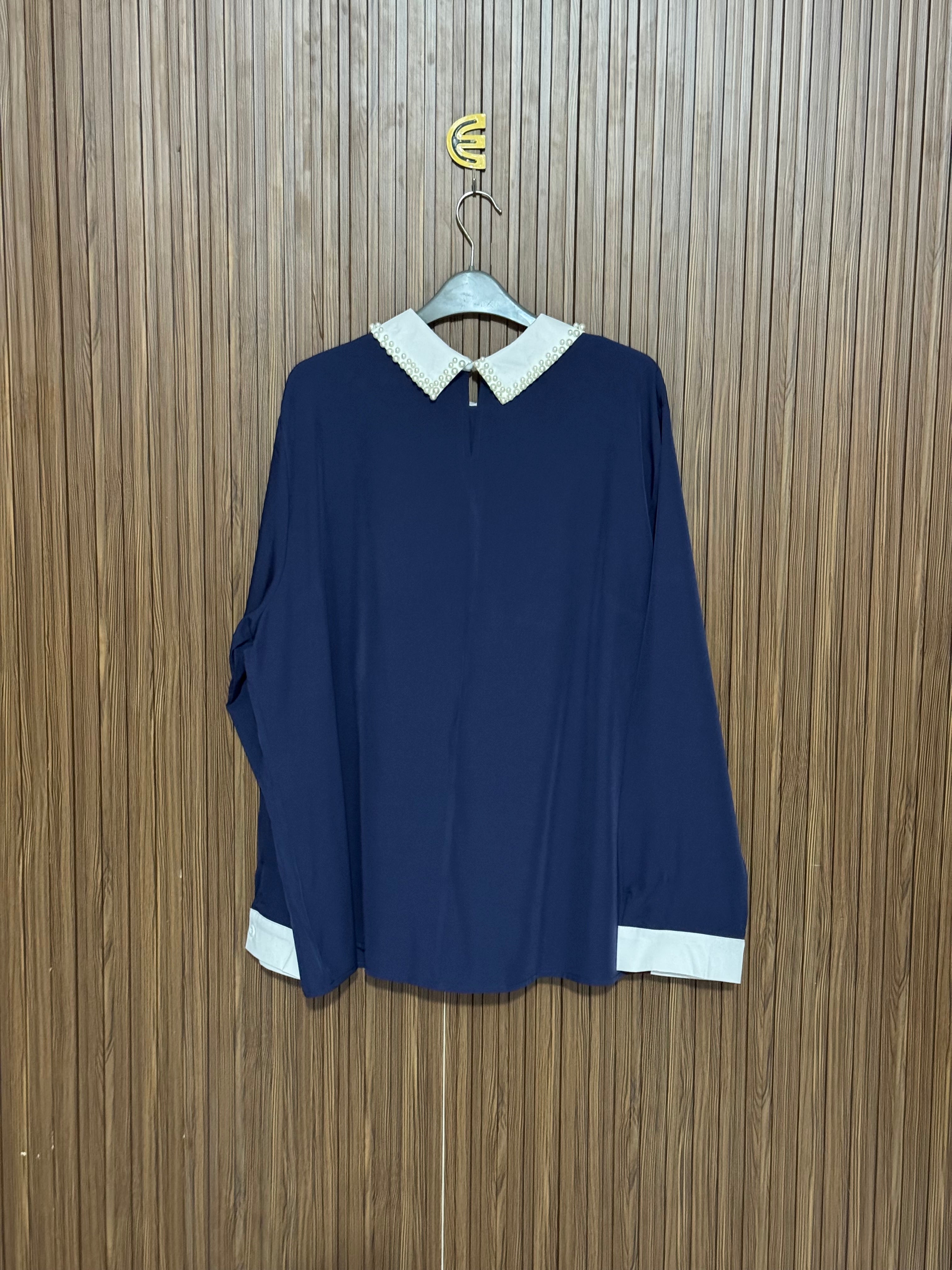 Chest 24 Length 27 Fabric Silk Peter Pan Collar Top