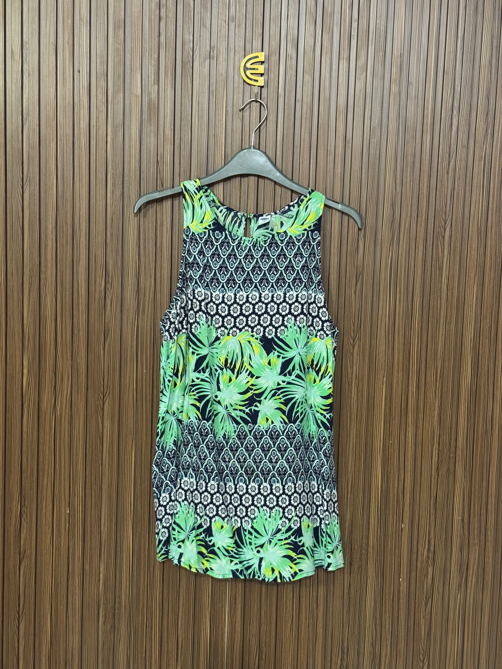 Green Tropical Print Sleeveless Top