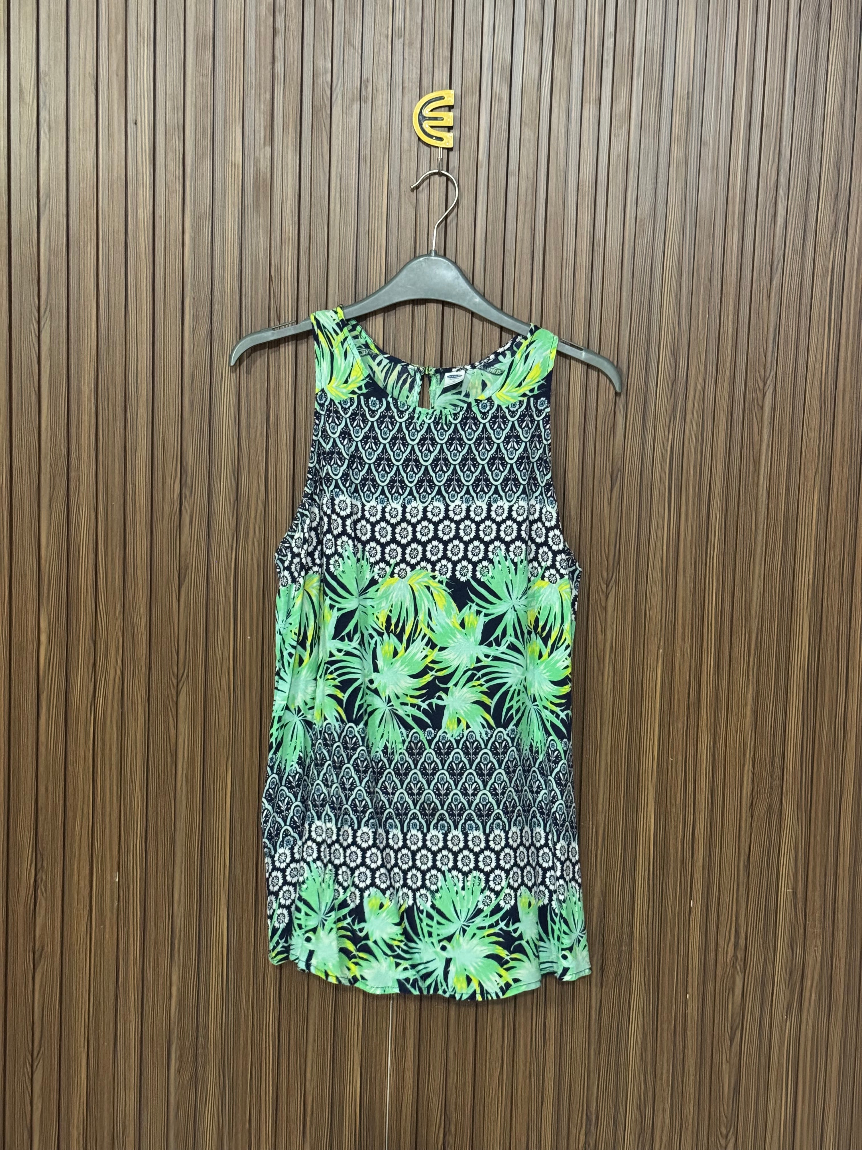 Green Tropical Print Sleeveless Top