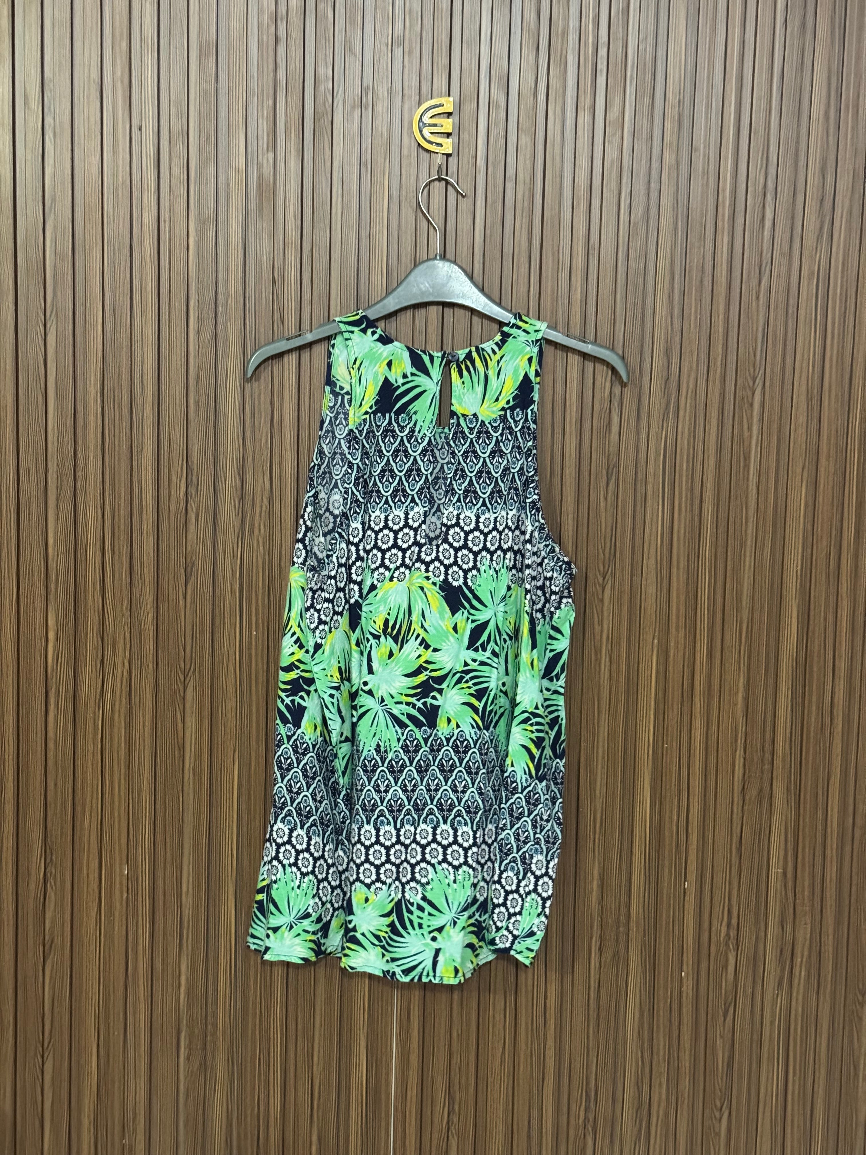 Green Tropical Print Sleeveless Top