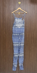Blue Printed Strappy Jumpsuit