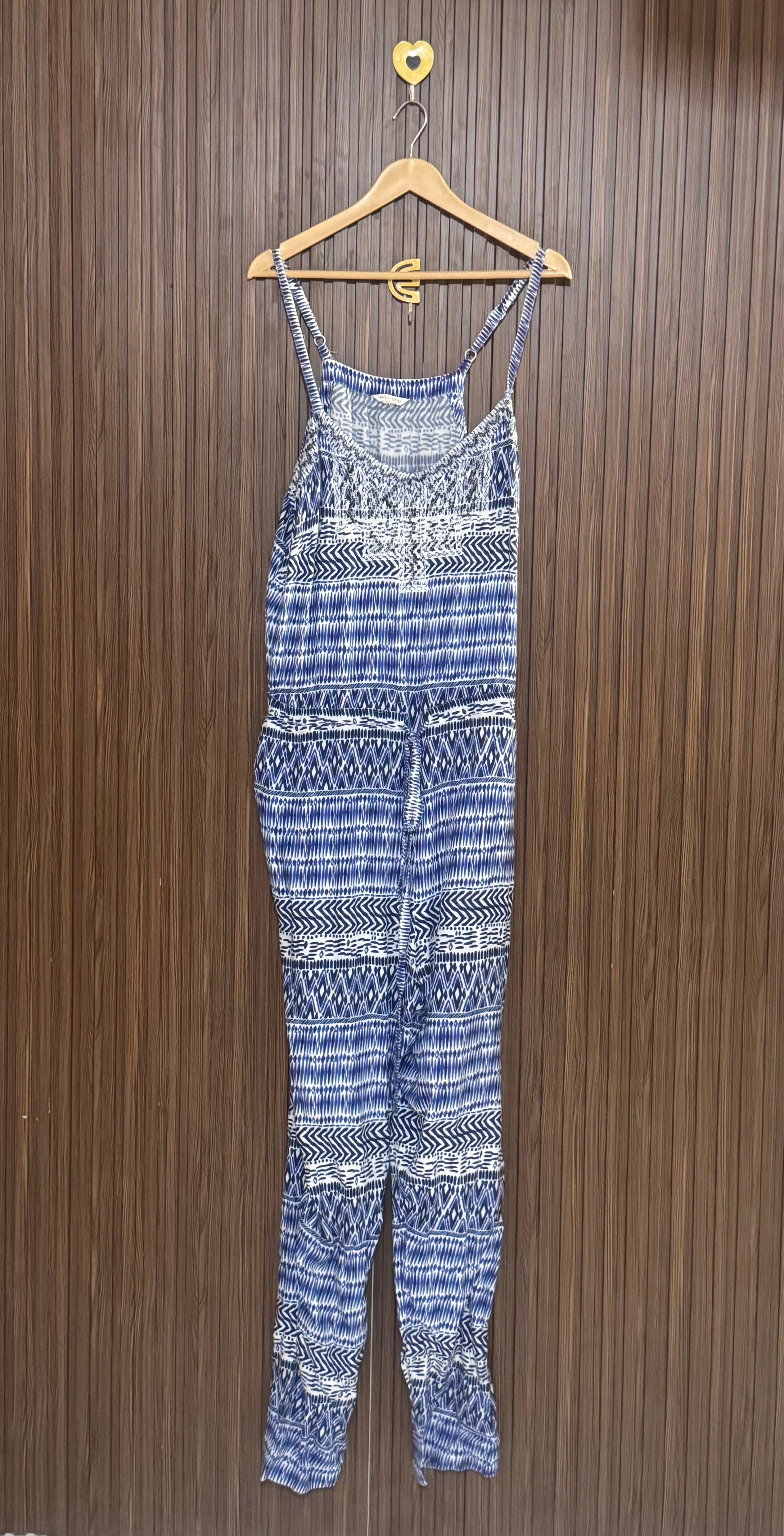 Blue Printed Strappy Jumpsuit