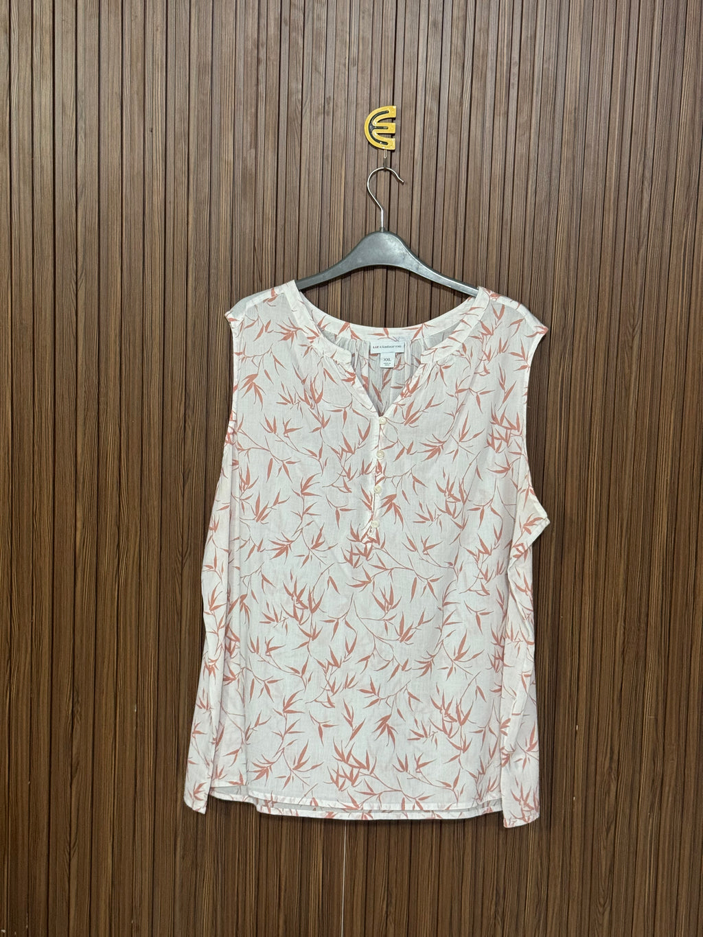 White and Pink Leaf Sleeveless Top