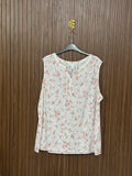 White and Pink Leaf Sleeveless Top