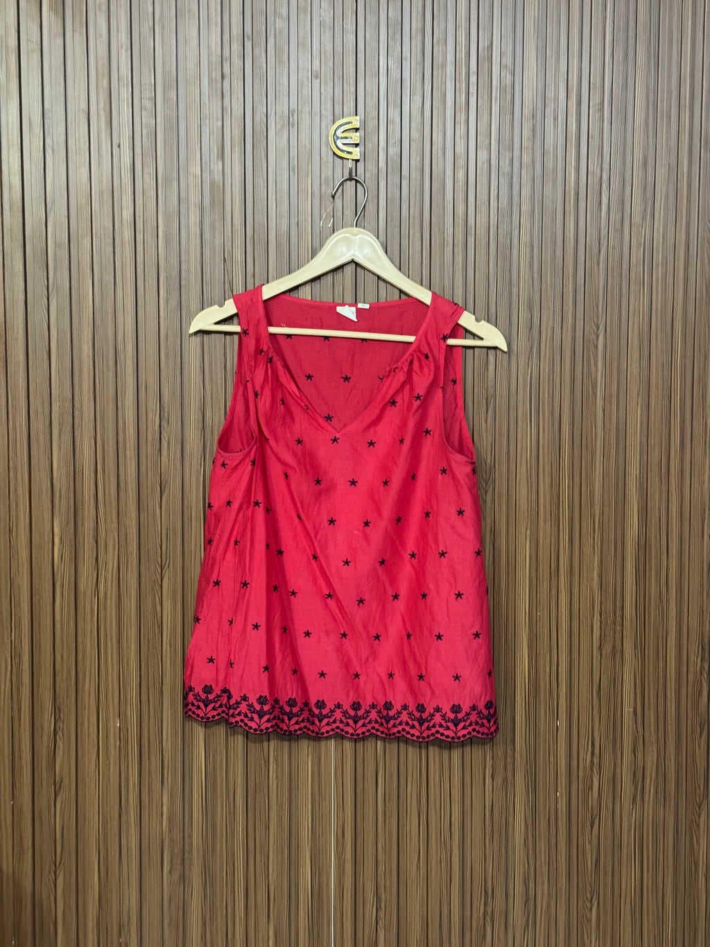 Chest 16 Length 23 Fabric Linen Dot Print Top