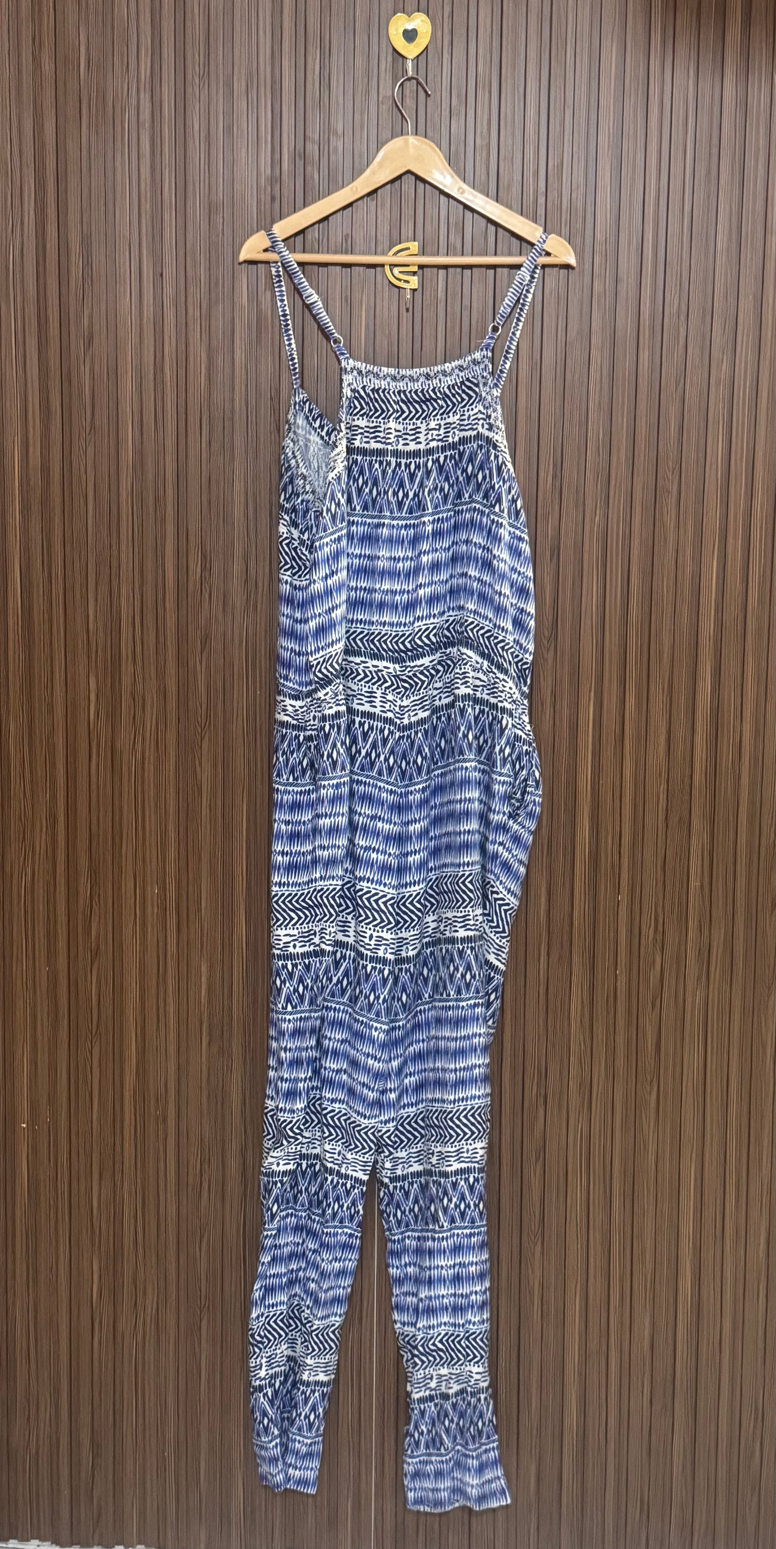 Blue Printed Strappy Jumpsuit