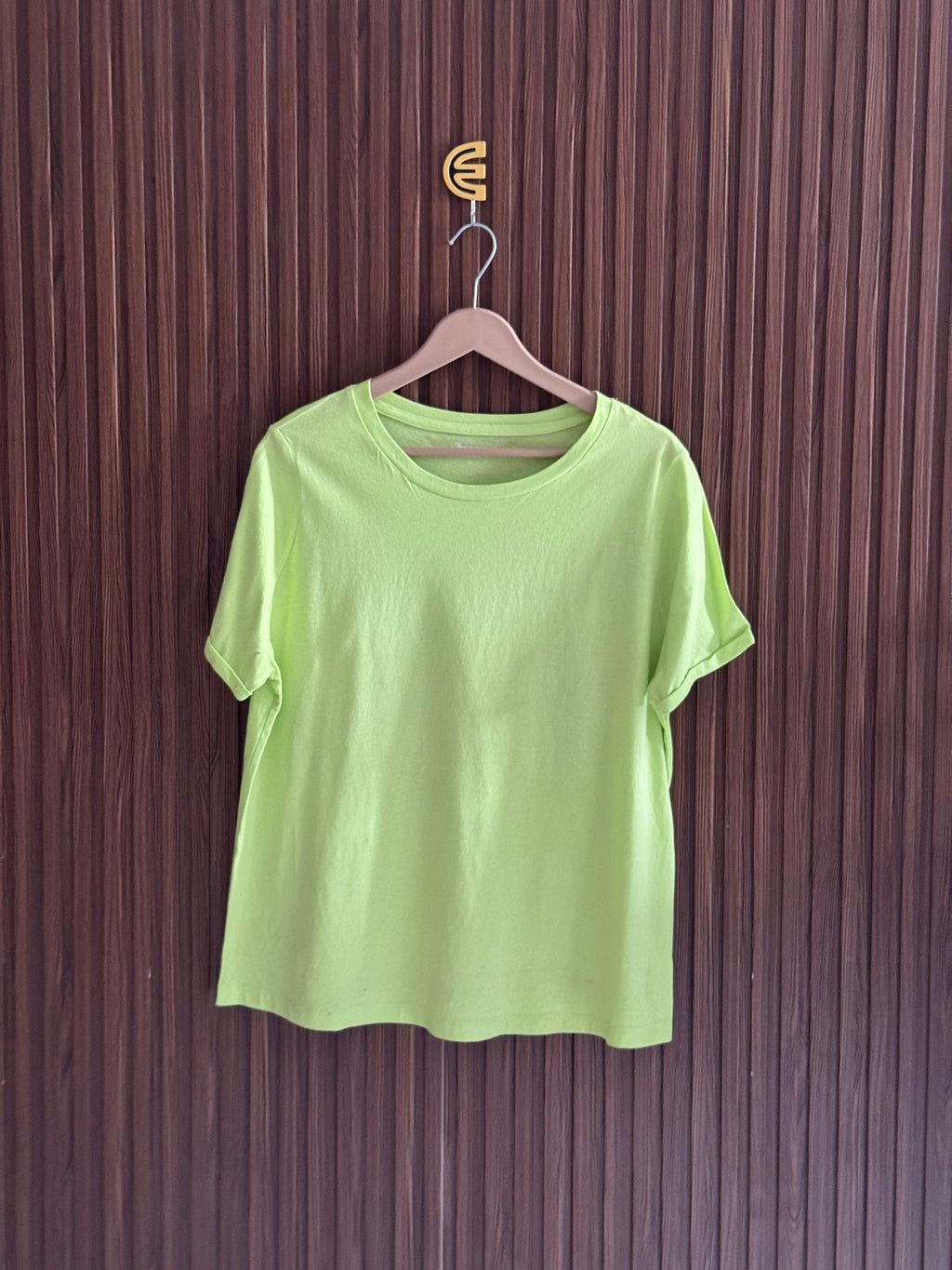 Lime Green Solid Cotton T-Shirt