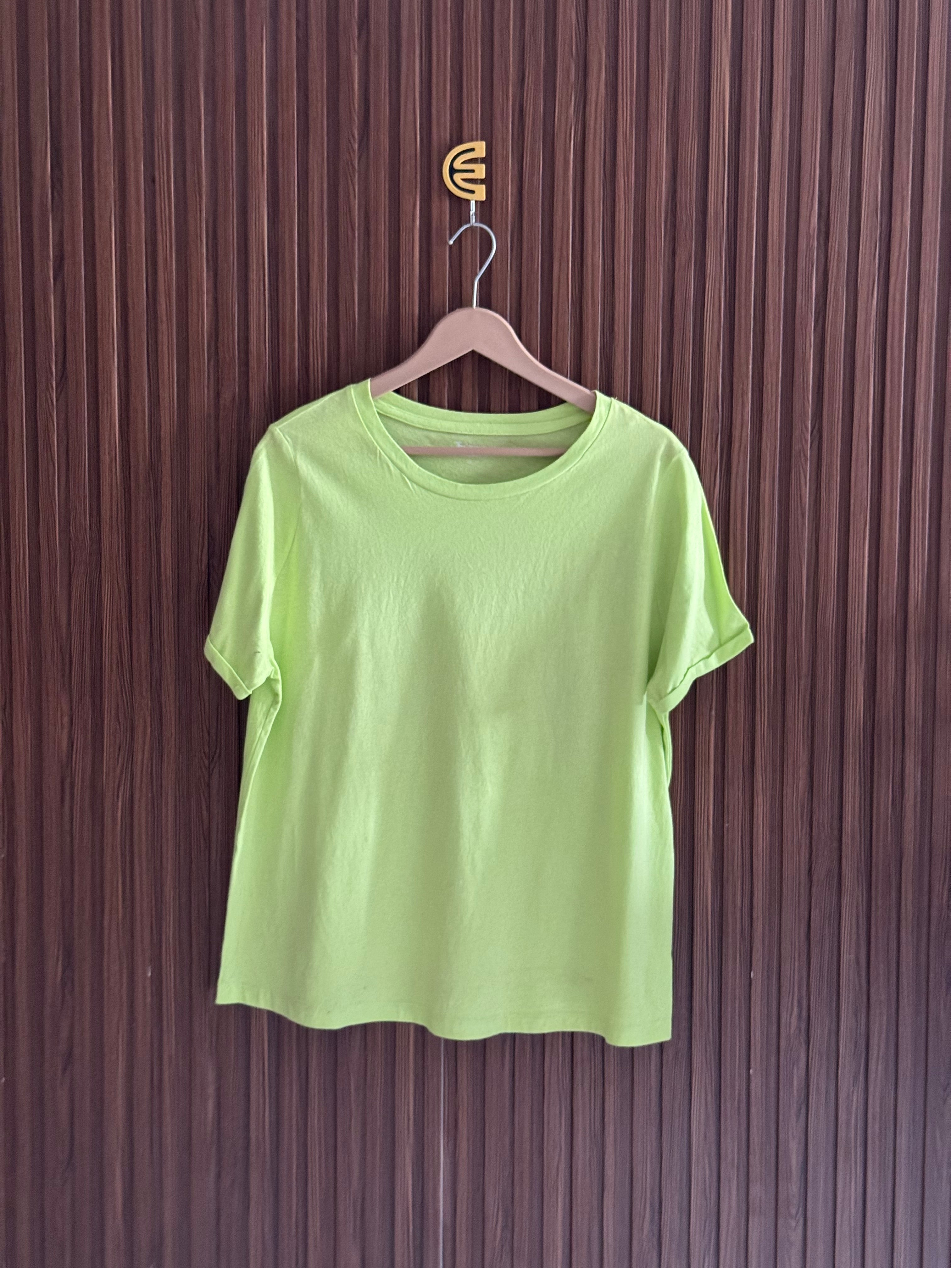 Lime Green Solid Cotton T-Shirt