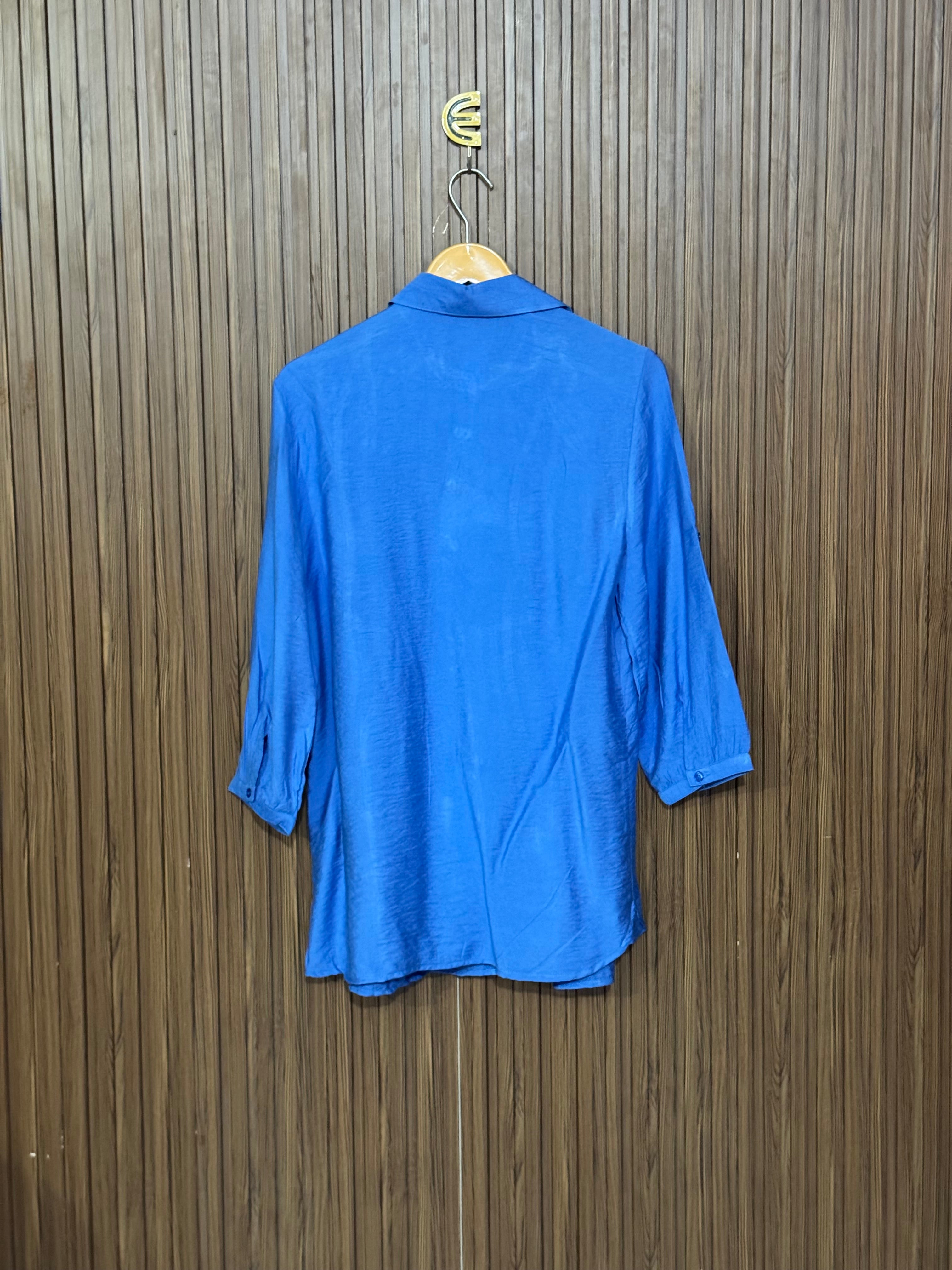 Chest 19 Length 27 Fabric Silk Blue Casual