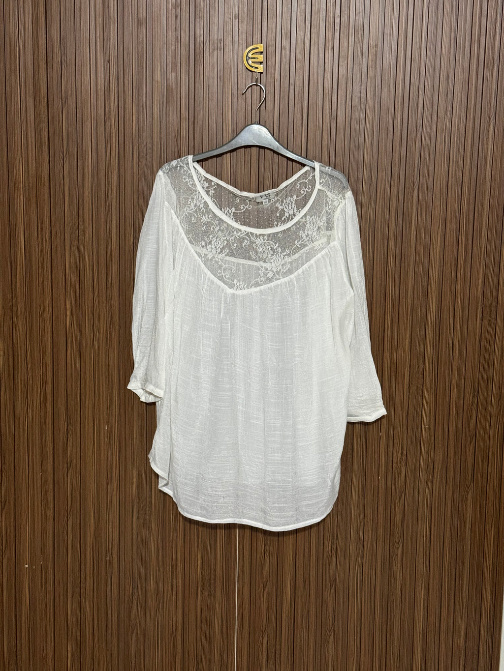 Chest 25 Length 29 Fabric net White Textured Top