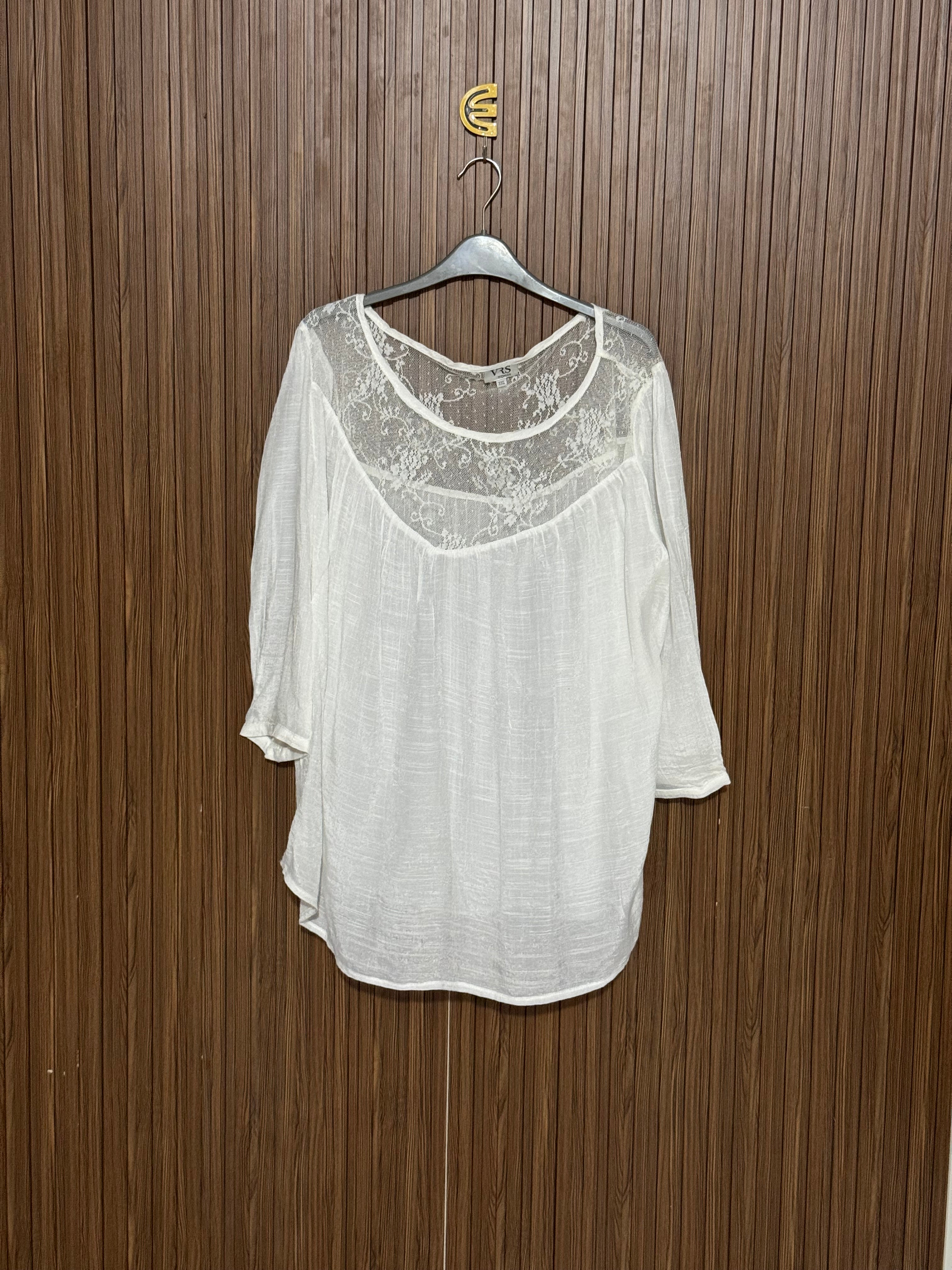Chest 25 Length 29 Fabric net White Textured Top