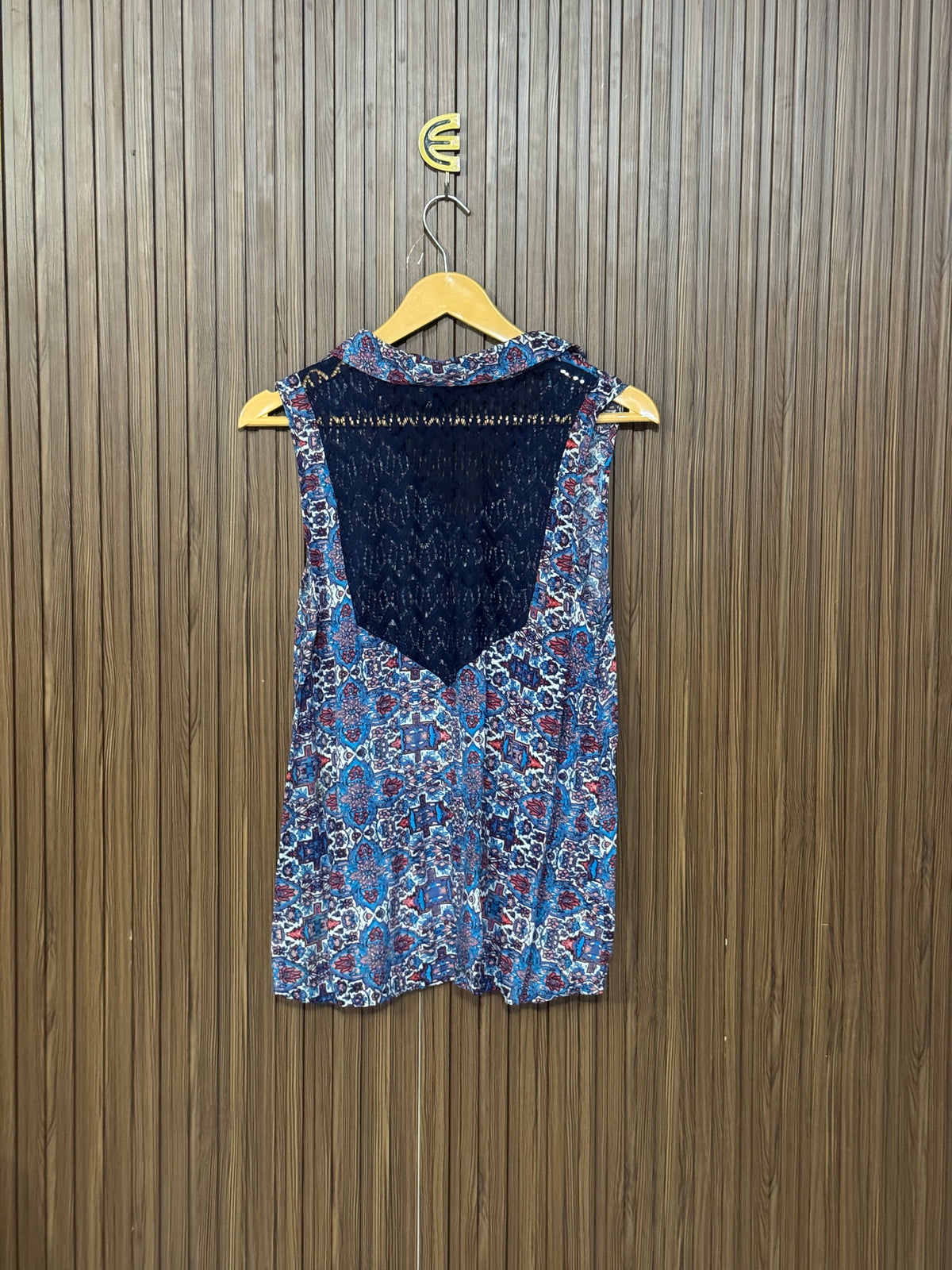 Chest 17 Length 25 Fabric Silk Blue Basic Top