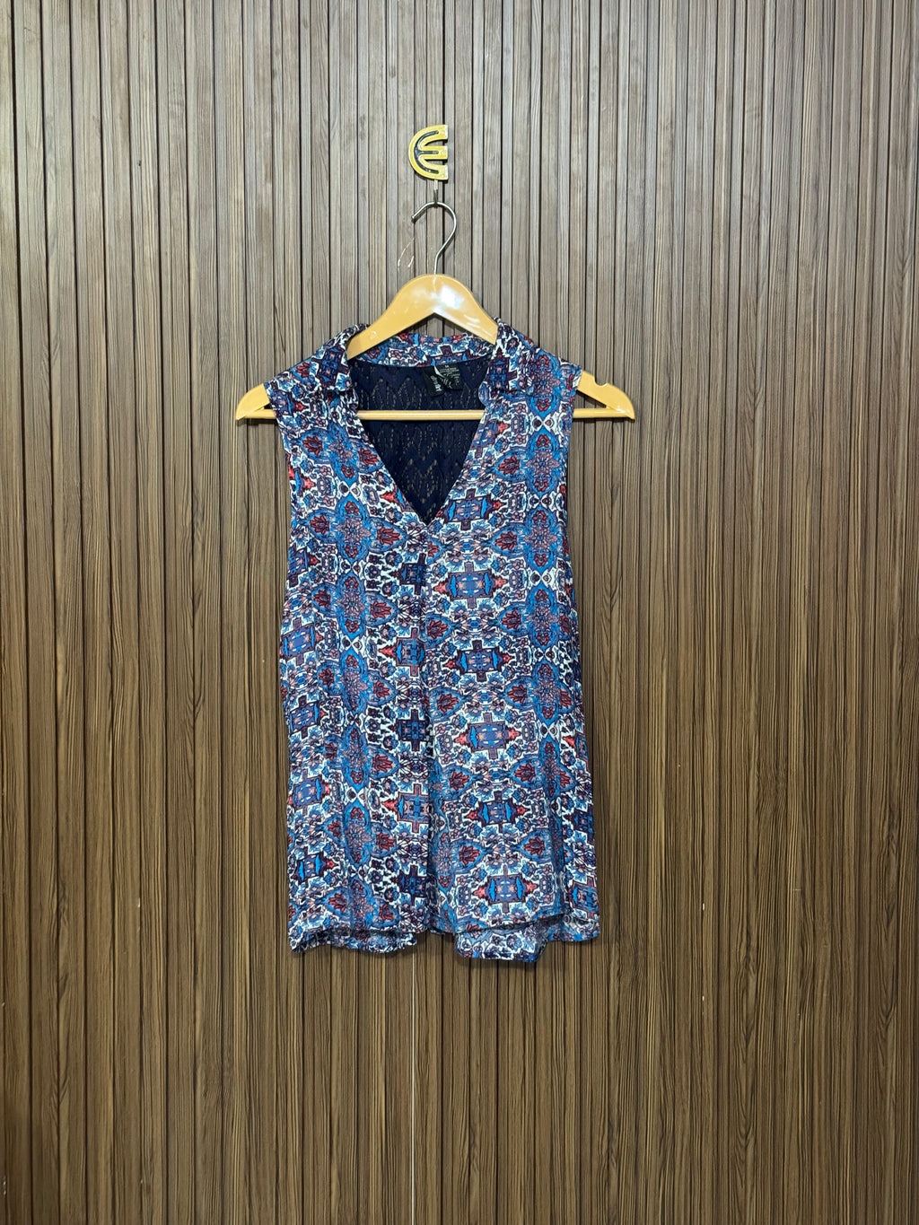 Chest 17 Length 25 Fabric Silk Blue Basic Top
