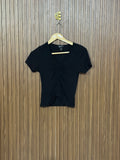 Chest 13 Length 16 Fabric Shifon Black V Neck Ruched